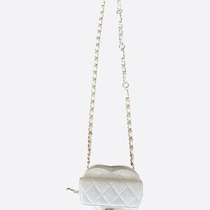 Chanel White Lambskin Quilted Mini Heart Bag
